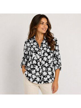 Michael Kors Women Roll Tab Sleeve Button Down Blouse Size M